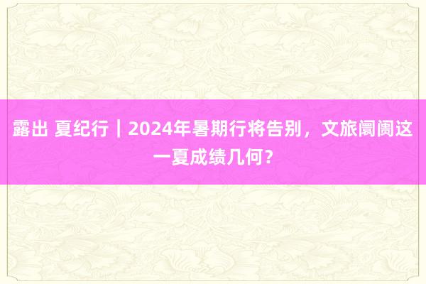 露出 夏纪行｜2024年暑期行将告别，文旅阛阓这一夏成绩几何？